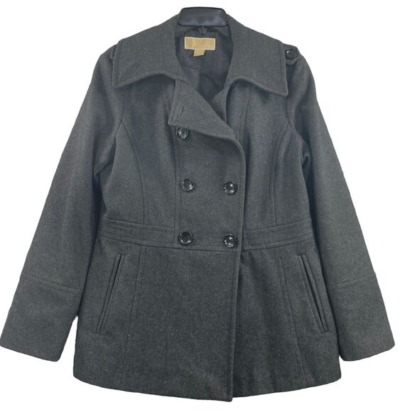 Michael Kors Womens Pea coat Wool Blend M Jacket Grey Double Breasted - Picture 1 of 11